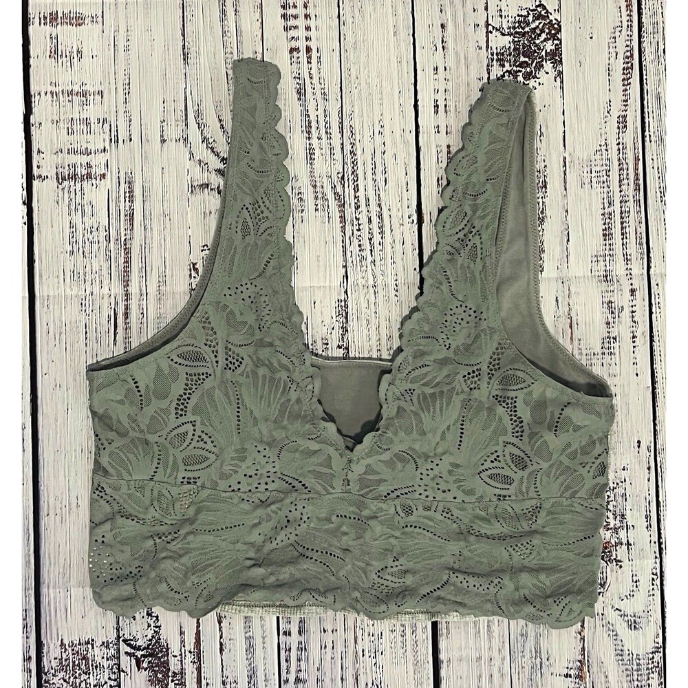 Aerie Reversible Floral Lace Ribbed Knit Longline Bralette Top Size M
